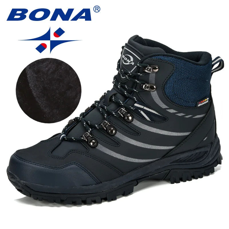 

BONA 2019 New Designer Hiking Shoes Men Cow Split Plush Boots Man Mountain Climbing Shoes Outdoor Sport Shoes Trekking Sneakers