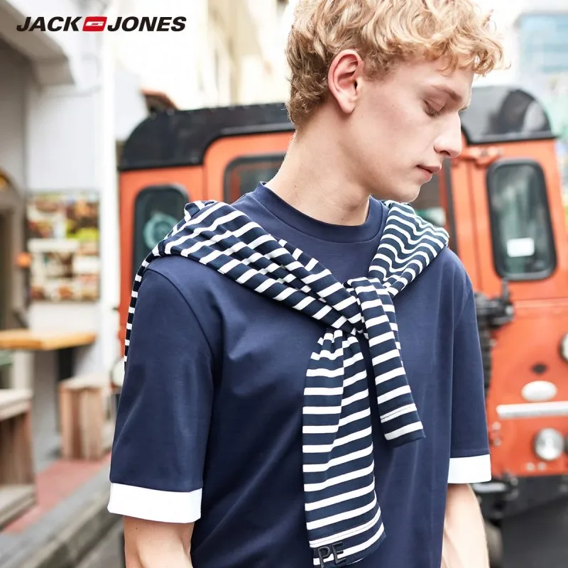 Мужская футболка с короткими рукавами JackJones 100% хлопок свободный крой контрастный