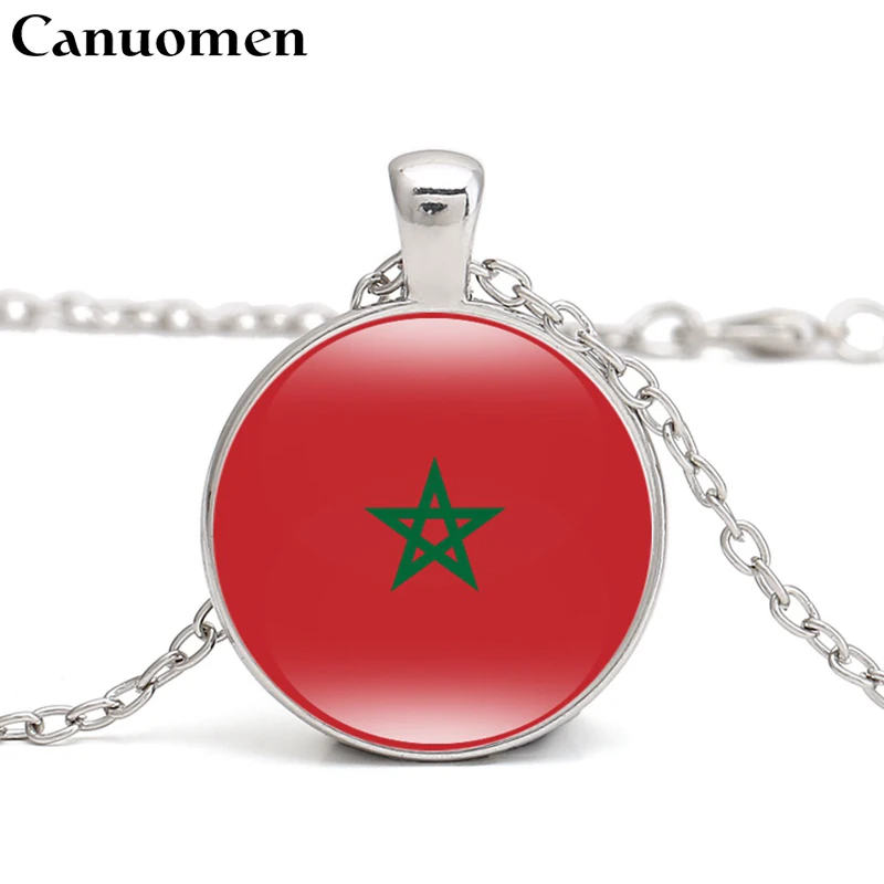 Morocco-Silver Canuo мужчины марокканский кулон в форме флага ожерелье североафриканская страна Египет Albania Ливия суданская Tunisia Love Hometown мужчины женщины ювелирные изделия - Окраска металла: Morocco-Silver