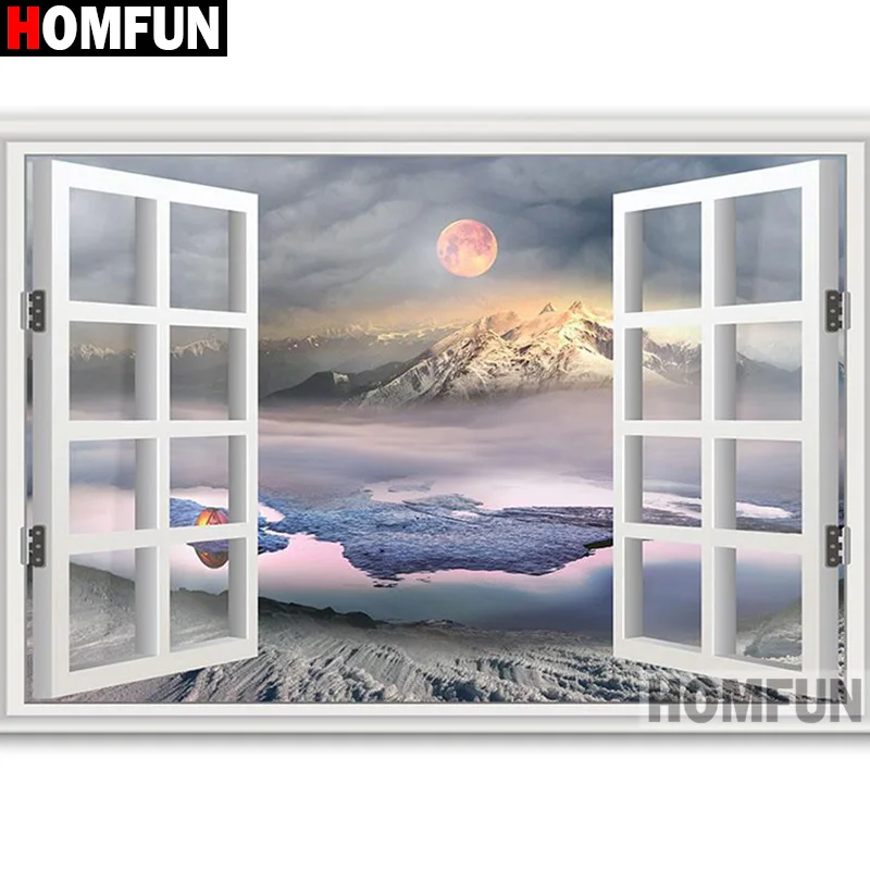 Алмазная 5D картина HOMFUN Окно Луна полноразмерная/круглая вышивка домашний декор