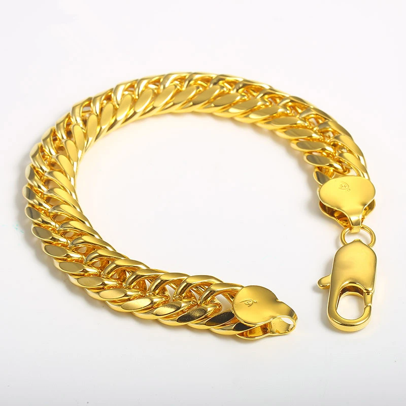 

Pure Yellow Gold Color Hip Hop Bracelets for Men 10mm Chain Bracelet & Bangles Wristband Pulseira Wedding Bridal Jewelry Bijoux