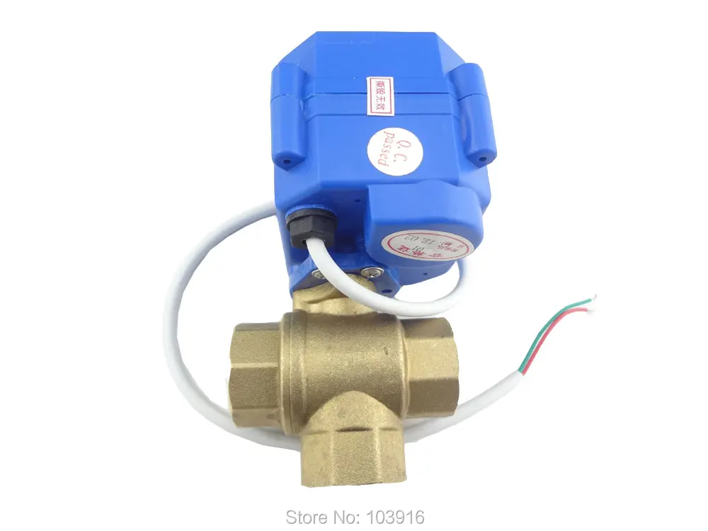Free shipping 3 way DN15(reduce port) motorized ball valve electric valve( T Port ) MS-3-15-12V-T-R01-1 | Обустройство дома