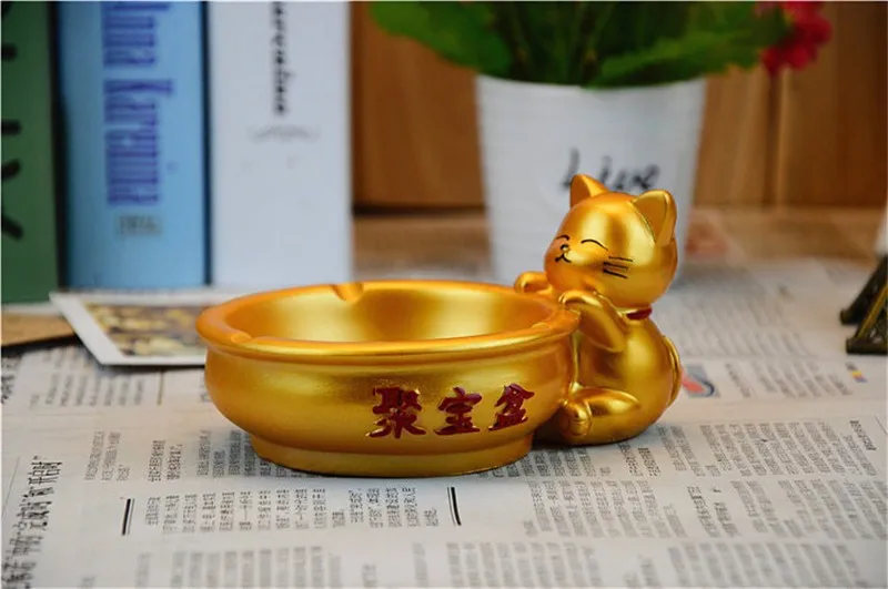 Lucky Cat Золотая пепельница с пепельницей из золы натуральная смола Настенная Декорация голова оленя подарок на день рождения