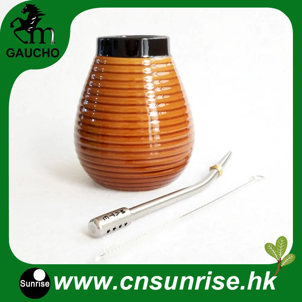 MB022-165 1 компл./лот нежный Аргентина Yerba Коврики тыквы комплекты Керамика кальян с нержавеющей соломы Bombilla и щеточка для чистки Лидер продаж - Цвет: MB022-165