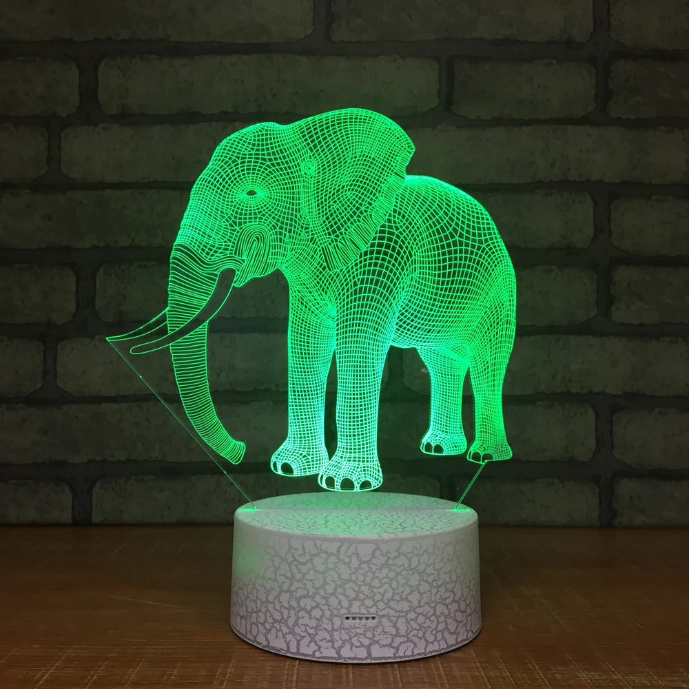 Ночник elephant3D креативная иллюзия 3d Светодиодная лампа 7 цветов настольная для