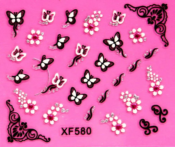 XF580 30 вариантов дизайна! Лак для ногтей, задний клей, 3D черные/белые наклейки, декоративные наклейки для ногтей, наклейки для ногтей - Цвет: XF580