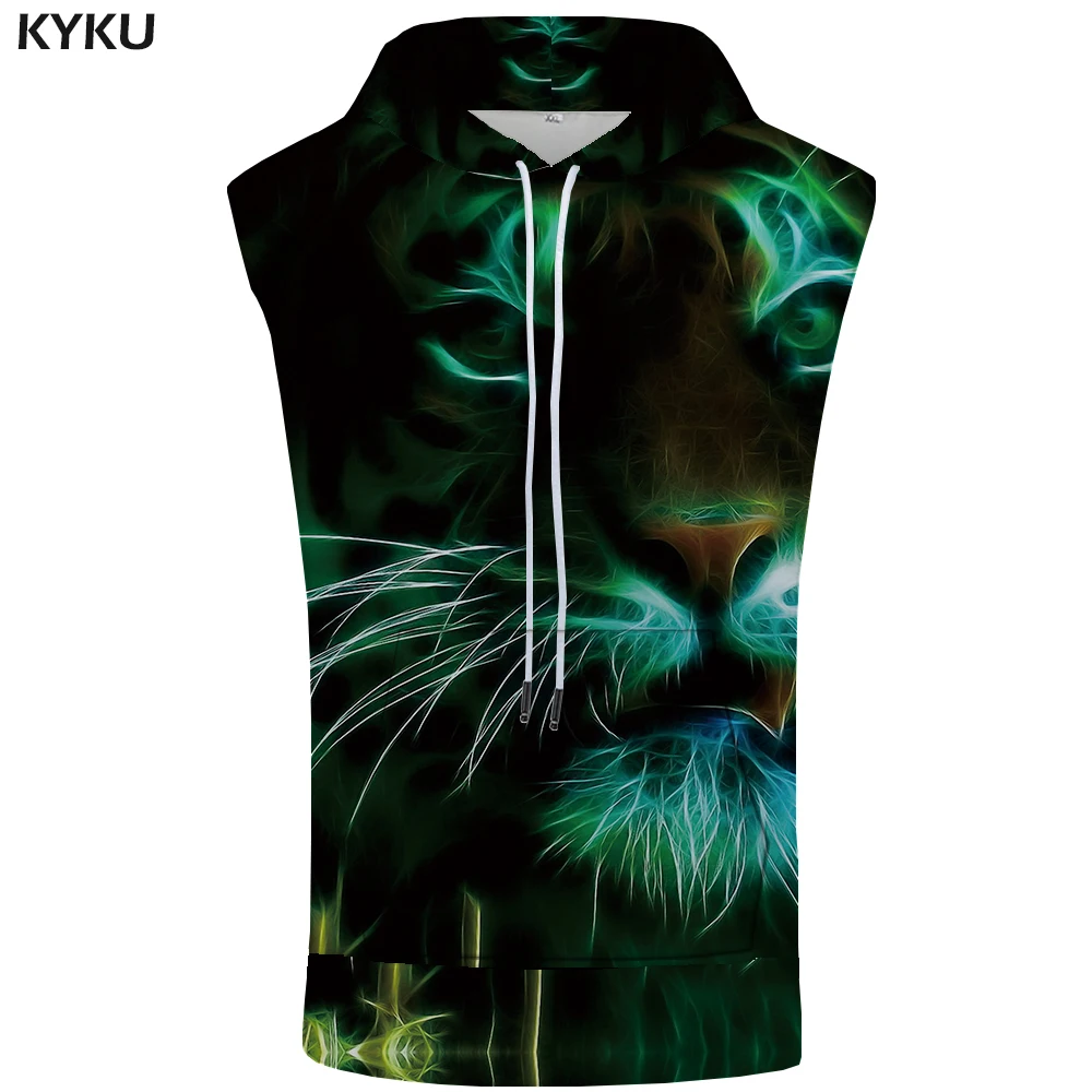 KYKU Tiger Толстовка без рукавов для мужчин животное Бодибилдинг голова пальто