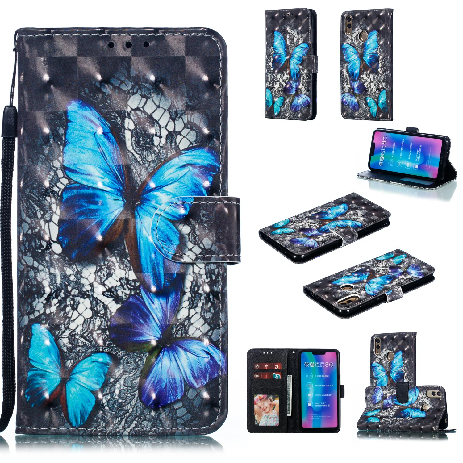 Модный кожаный чехол с Откидывающейся Крышкой 3D для Huawei Y6 Y7 Honor 8A 8C 8X View 20 10 Lite PCT-L29 DUB-LX1 с подставкой и отделением для карт