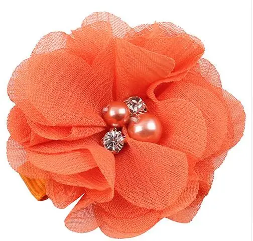 Оранжевый 18 шт Pearl Rhinestone шифон цветы аксессуары для волос ручной работы букет цветы оформление нет заколки для оголовье T172 - Цвет: Оранжевый