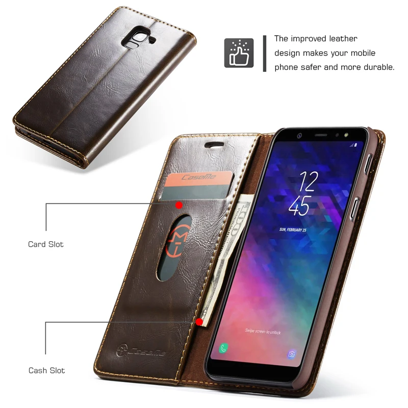 Глянцевый кожаный чехол в стиле ретро для Samsung A6 A7 A8 A9 2018 бумажник с откидной