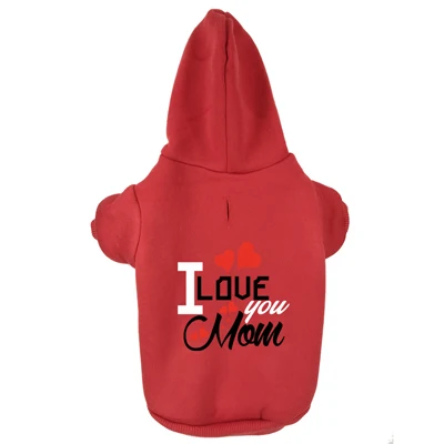 Красный Новые толстовки с принтом «Love You Mom» для домашних животных, теплая одежда для маленьких, средних и больших собак, кошек, французского бульдога, удобное пальто, одежда для собак - Цвет: Красный