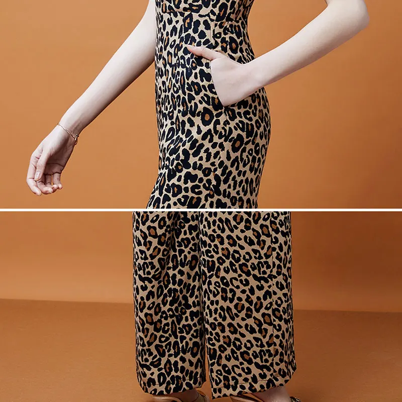Без рукавов Леопардовый сексуальный комбинезон 2019 Модный летний женский