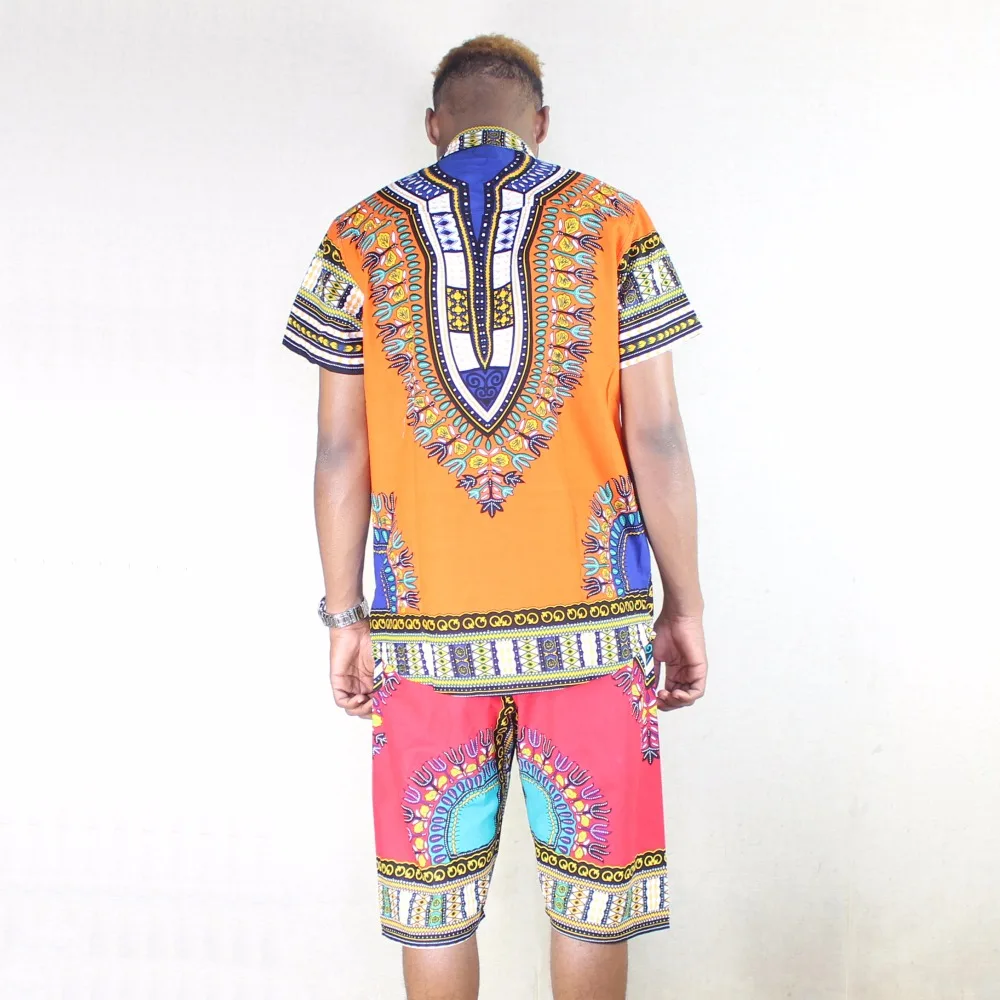 Dashikiage унисекс Африканский хлопок однобортный оранжевый Дашики Топы Рубашки