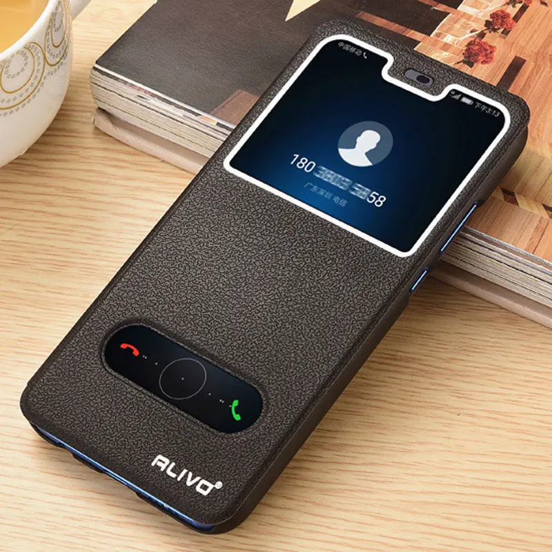 Для huawei P Smart Plus чехол 6," роскошный флип-чехол с окошком для просмотра для huawei P Smart Plus кожаный чехол PSmart+ Plus Funda - Цвет: Black
