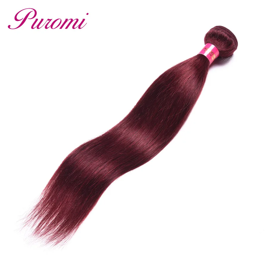 Puromi Malaysian Straight Hair 3 Bundles Double Weft Wine Red Pure Color 99j# Non-Remy 100% Human Weave Free Shipping | Шиньоны и
