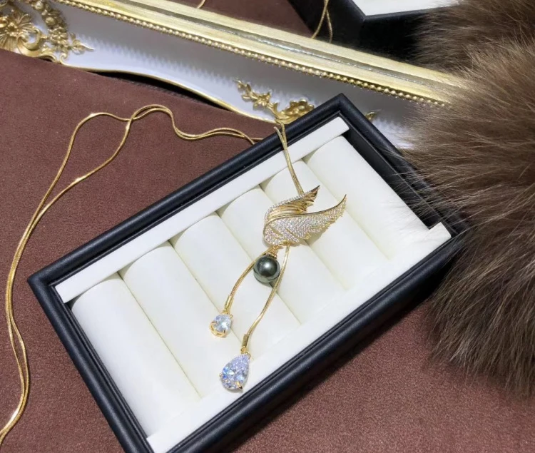 14K позолоченная цепочка для свитера с дизайном в форме крыльев Ангела подвеска