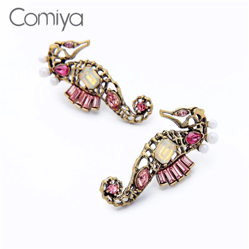 Женские серьги пусеты Comiya из сплава цинка с морскими лошадьми в Корейском стиле