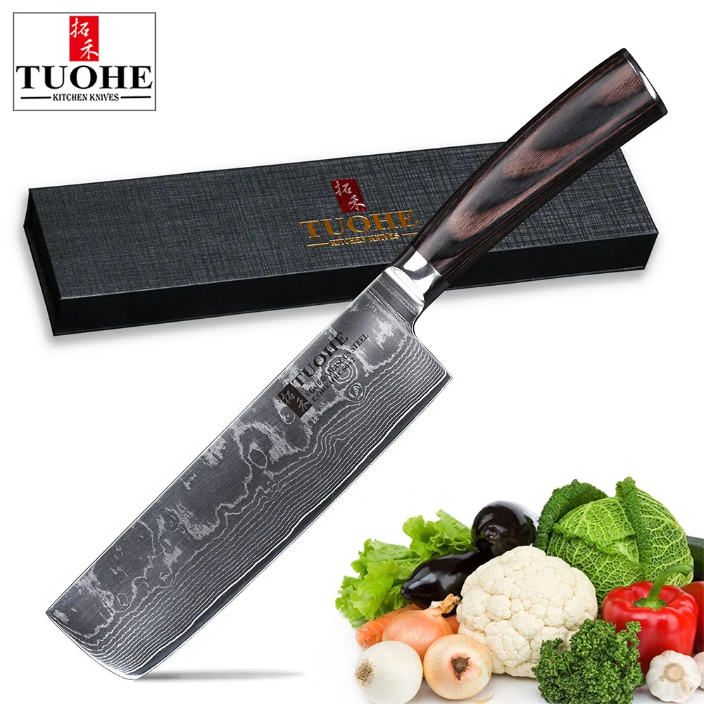 TUOHE 7 &quotДамасские японские Nakiri овощные ножи профессиональные шеф повара нарезки