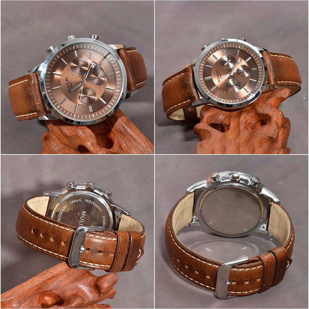 BEAFIRY Oil Tanned Leather 22mm 20mm 18mm Watchband Quick Release Watch Band Strap Brown for Men Women compatible with Fossil