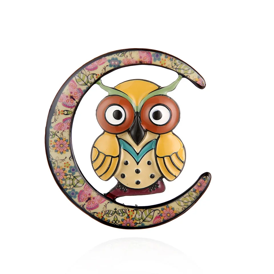 Женская Лунная брошь в виде совы розовая эмалированная булавка из сплава