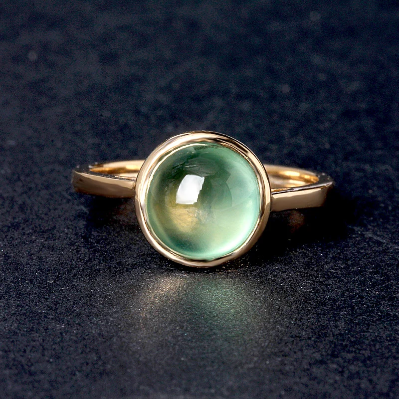 AAAA Green Prehnite 7 мм 3.0ct круглая форма в 9 к желтое золото Halo Кольцо кольцо ободок