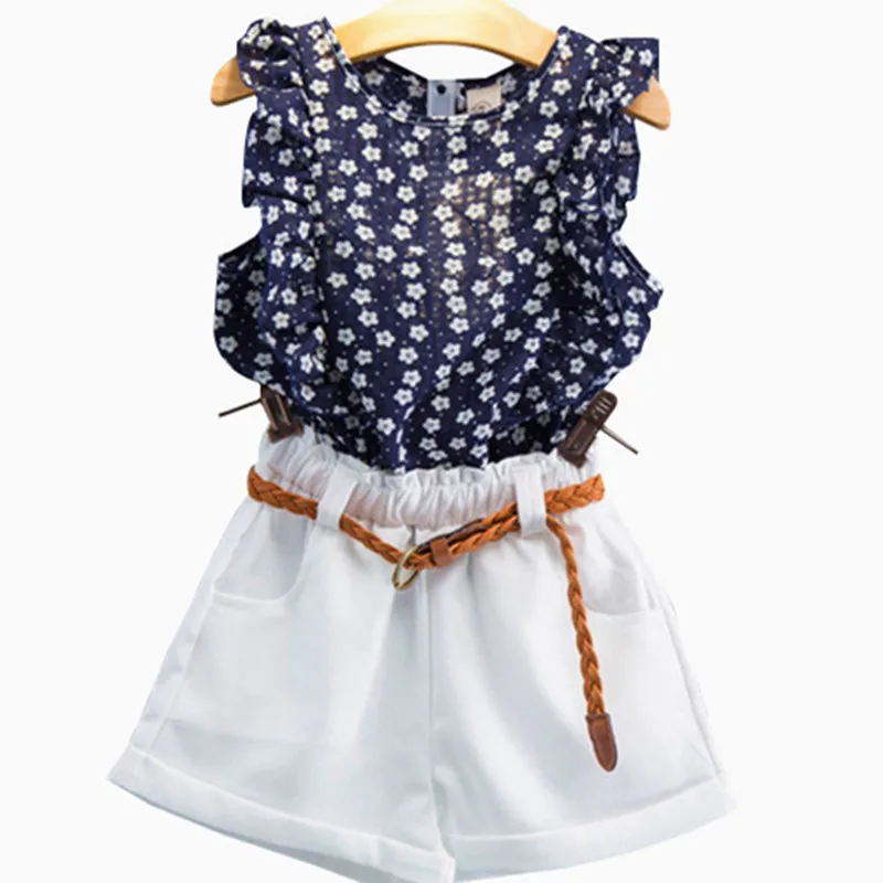 Новинка 2018 летние комплекты одежды для девочек одежда футболка без рукавов +