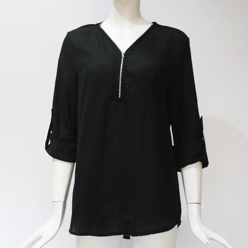 Женская шифоновая блузка с v-образным вырезом на молнии большого размера