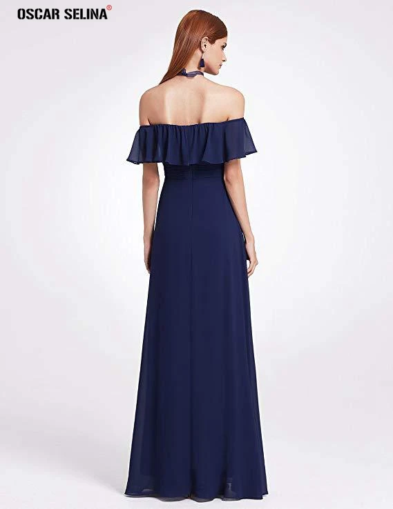Vestido dama de honor fiesta2019 new chiffon Boat Neck A Line navy blue sky lavender Burgundy bridesmaid dresses long boho | Свадьбы и
