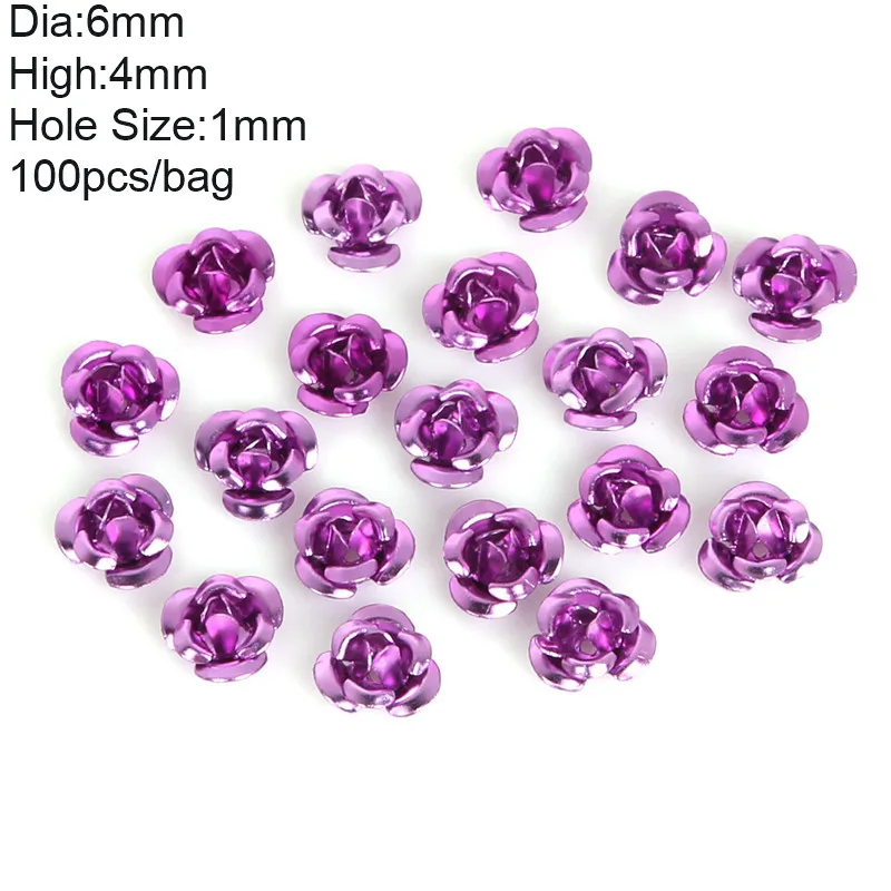 Purple 6 мм 100 шт алюминиевый маникюрный 3D цветок розы стразы аксессуары для украшения ногтей инструменты - Цвет: Purple