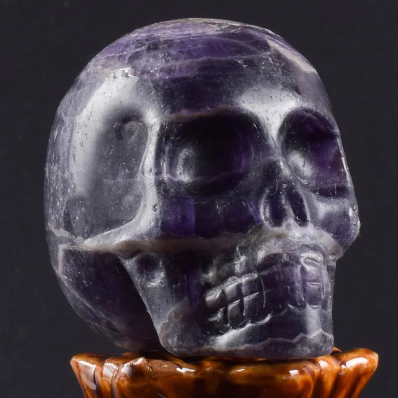 Purple Fluorite 2 дюйма ручной работы натуральный камень Статуэтка-Череп Кристалл резная статуя Реалистичная фэн-шуй Исцеление домашний орнамент Искусство Коллекционная - Цвет: Purple Fluorite