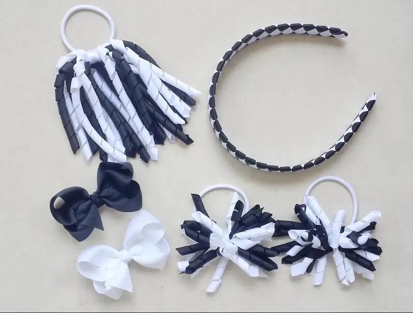 6pcs/set girl hair hoop accessories korker Ponytail streamers woven headbands ties bows clips curly ribbon corker PD026 | Детская одежда