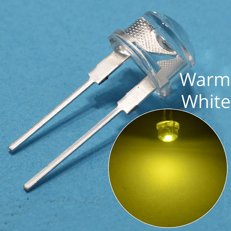 Warm White 100 шт., 8 мм, 0,5 Вт, белый, красный, желтый, синий, зеленый светодиод, мощная светодиодная лампа в виде соломенной шляпы, светильник из бисера, светящиеся диоды, лампа, 0,5 Вт, яркая - Испускаемый цвет: Warm White