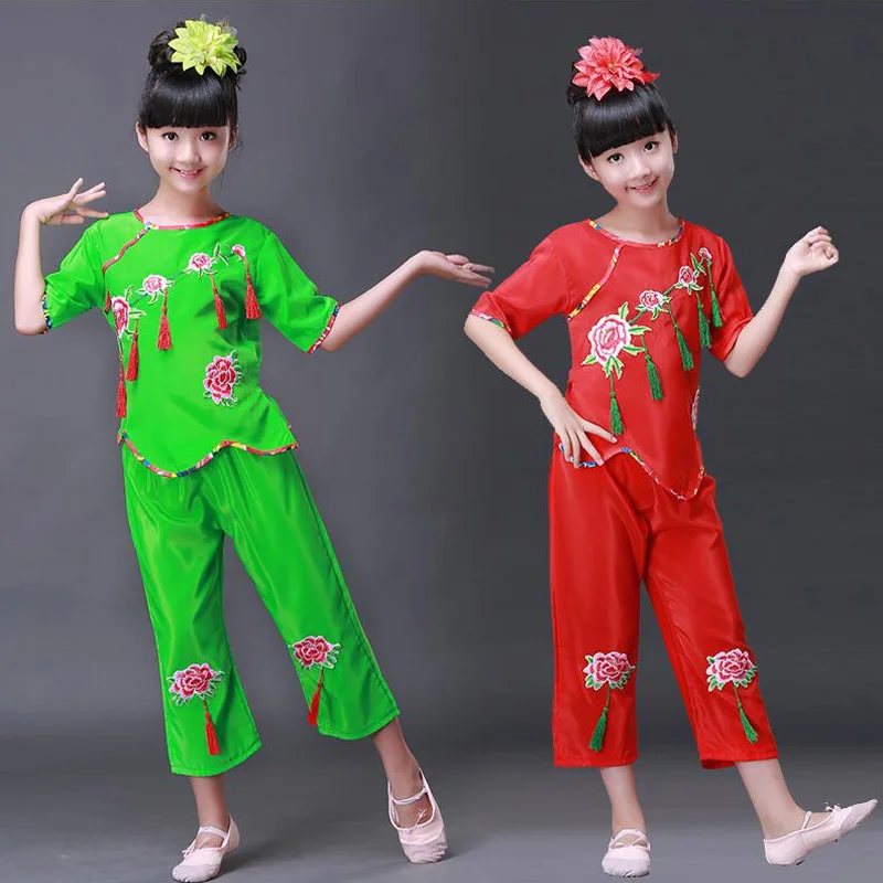 

Детские костюмы для выступлений в китайском стиле; Цвет Градиент; классические танцевальные костюмы Yangko; одежда для сцены; одежда для высту...