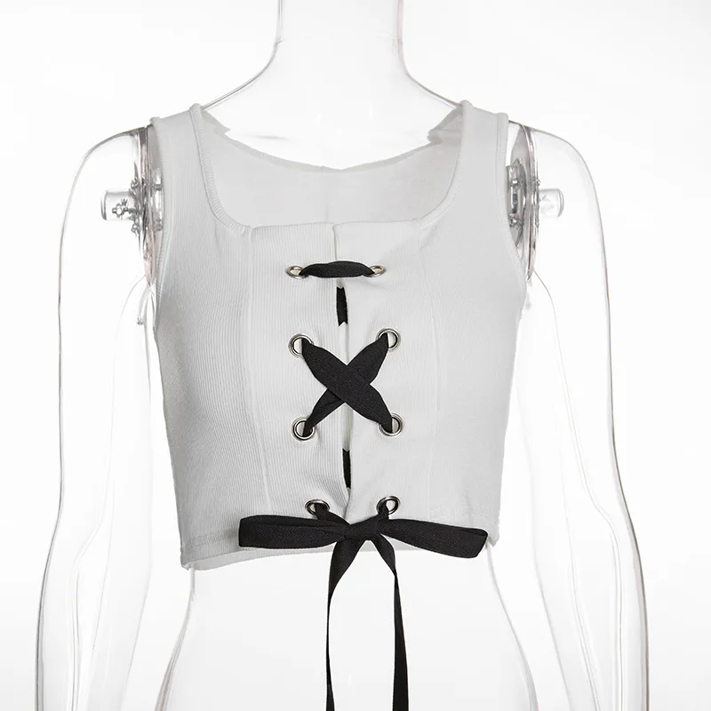 Летний стиль укороченные Безрукавки для женщин Кружево Up Пляж Boho укороченный топ