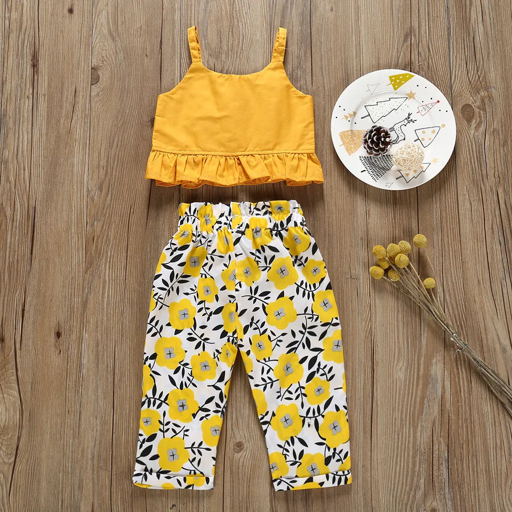 Летняя одежда для маленьких девочек комплекты детский укороченный топ + штаны с