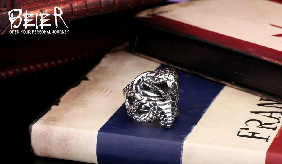 BEIER Cool Cobra Snake For Man 316L Stainless Steel Men's Unique Punk Ring Factory Wholesale Price Animal Jewerly BR8-086