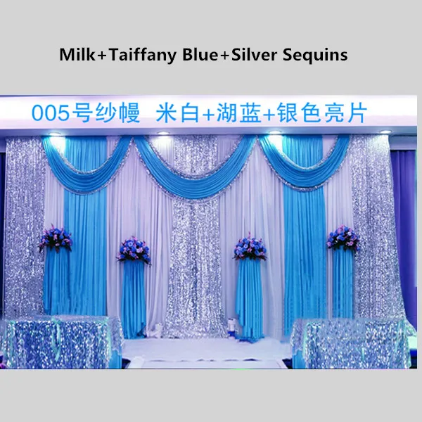 

Ice Silk White Wedding Backdrop Curtain with Purple Sequins Swag 3x6m(10ftx20ft) Wedding Background for Wedding Party Decor