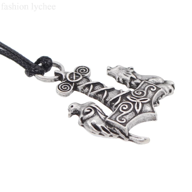 Модные скандинавские символы lychee ворона Одина искусственный волк кулон ожерелье