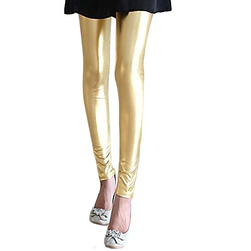 Популярные летние леггинсы из искусственной кожи для девочек яркие блестящие