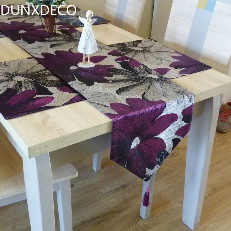 DUNXDECO скатерть шелковое жаккардовое большое фиолетовое синее цветочное длинное покрытие для стола Ткань Современные вечерние украшения стола