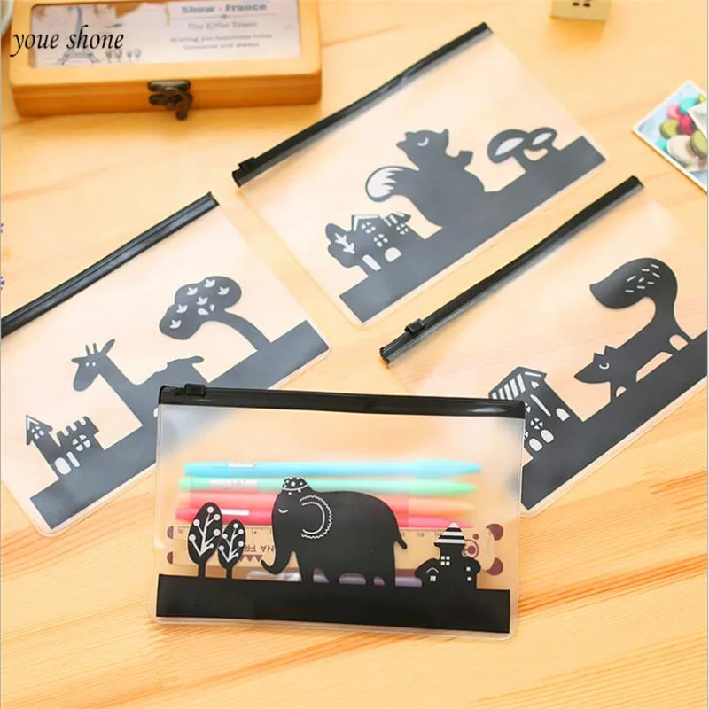 

1PCS New Product Promotion Pencils Translucent Scrub Paper Bags New Animals Stationery Gift Bags Office Supplies Pencil Cases