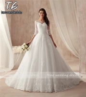 scoop neck ball gowns half sleeves wedding dress lace up zipper back high quality bridal gowns 2021 bridal dresses