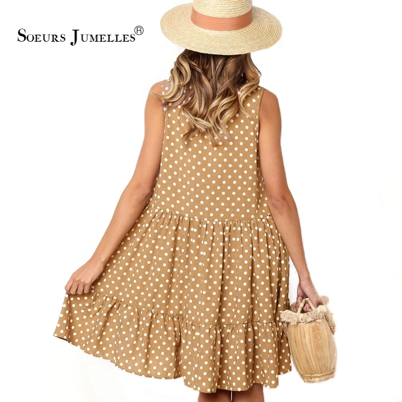 Летнее платье женское с оборками в горошек 2019 праздничное ТРАПЕЦИЕВИДНОЕ Бохо
