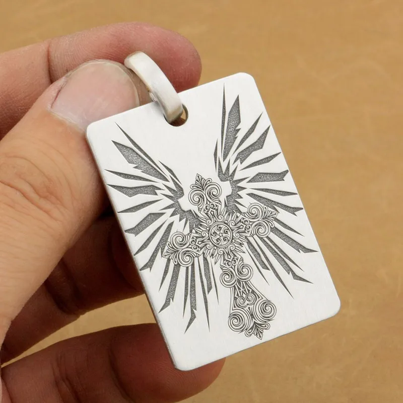 Подвеска из серебра 925 пробы с глубокой гравировкой 9X011|f pendant|engraved tagbiker cross |