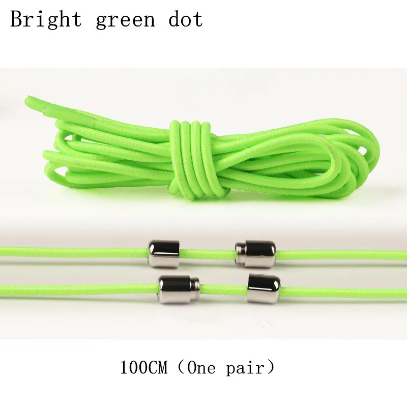 bright green dot-23 Новинка, 1 пара, унисекс, ленивые, эластичные, без завязок, круглые шнурки для ботинок, для детей и взрослых, быстро, яркие цвета, 100 см, Круглые, металлические, с головкой, шнурки - Цвет: bright green dot-23