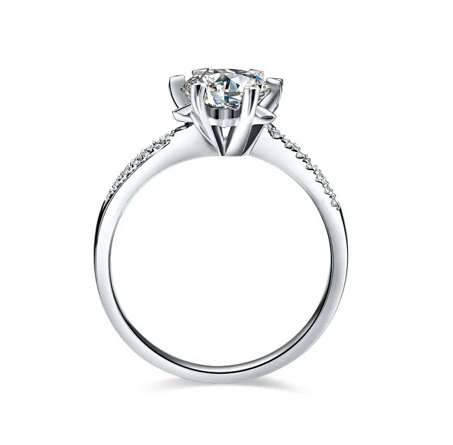 1Ct Снежинка тест положительное Moissanite кольцо твердое AU750 Белое золото обручальное