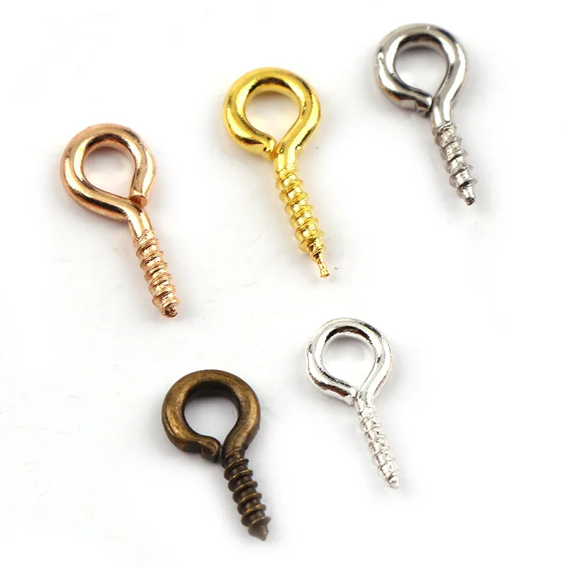 

100 Pieces Metal Tone Screw Eyes Bails Top Drilled Beads End Caps Pendant DIY Charms Connectors Jewelry Findings 4x8mm 5x10mm
