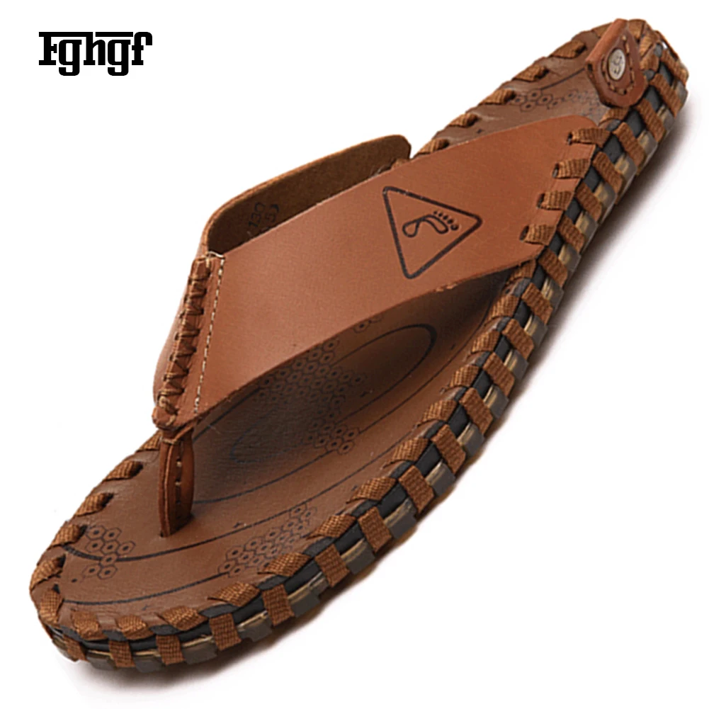 Мужские шлепанцы классические Шлепанцы из натуральной кожи на резиновой подошве