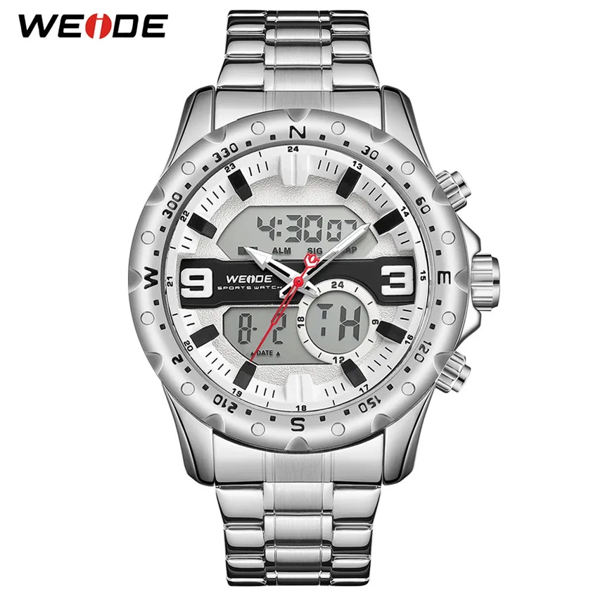 WH8502-2C Бренд WEIDE, кварцевые часы с ЖК-дисплеем и цифровым хронографом, спортивные военные часы с полным календарем, наручные часы с ремешком из нержавеющей стали - Цвет: WH8502-2C