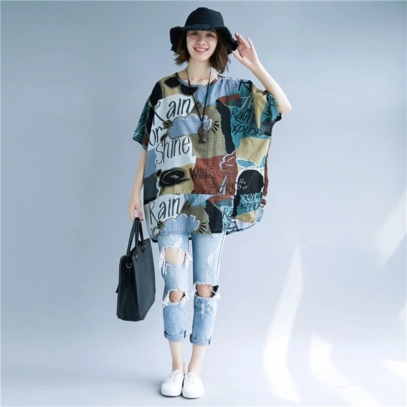 Женские топы в китайском стиле летняя винтажная свободная футболка ретро 2019